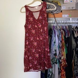Red floral print tunic dress
